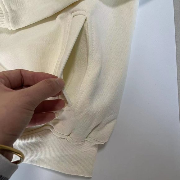 Rhude Autumn and Winter Stand Collar Half-Zip Letter Embroidered Hoodie - Cream - Picture 4 of 12